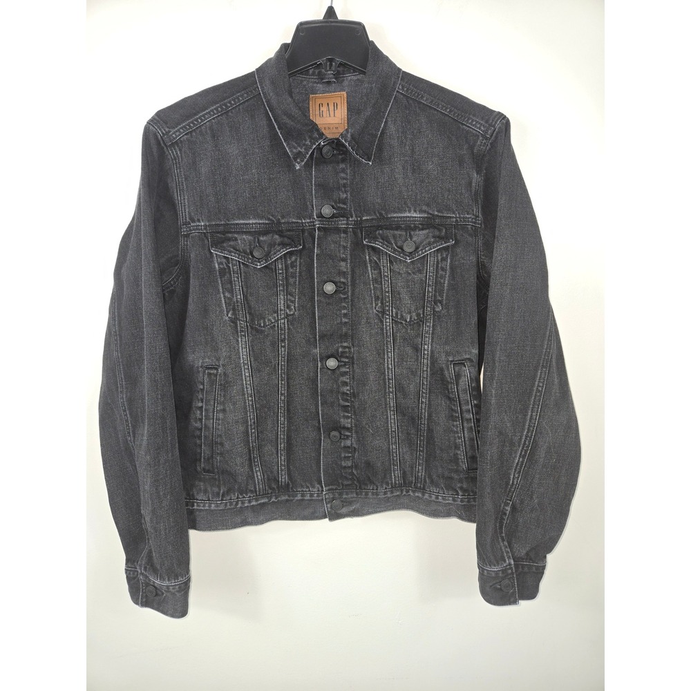 Gap Denim Trucker Jacket Mens Large Washed Black 100% Cotton Button Up Coat